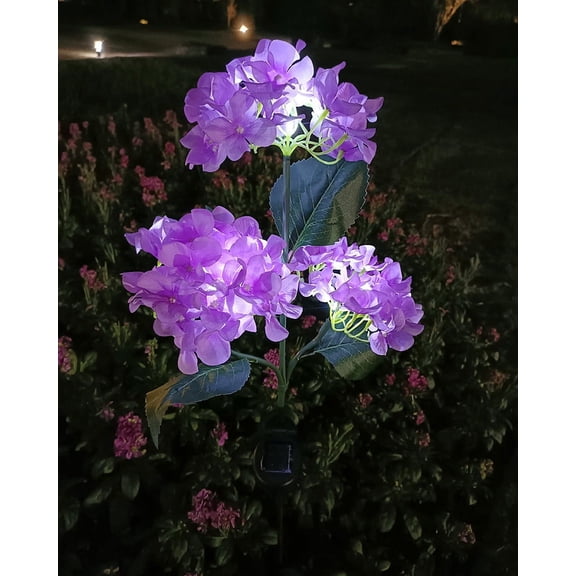 Secfreeship 3 Head Purple Hydrangea Solar Flower Lantern, IP55 Waterproof LED Outdoor Garden Light, Auto On Off Solar Decorative Lamp with Ground Stake for Patio Yard Lawn Pathway Decor