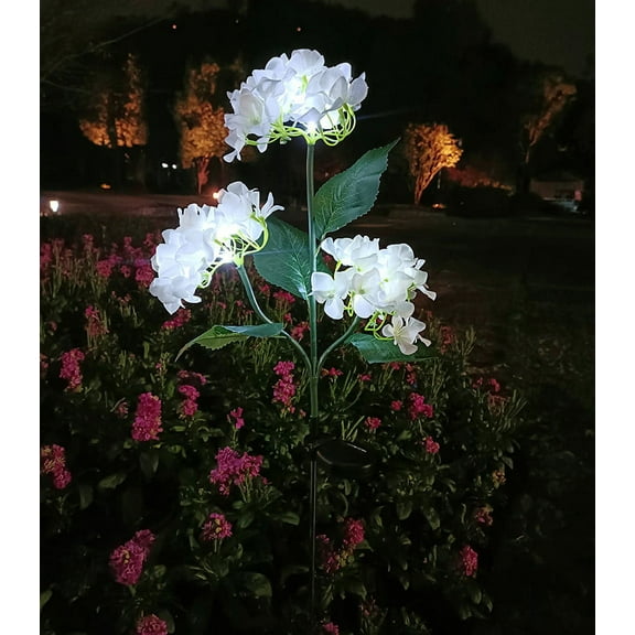 Secfreeship 3 Head White Hydrangea Solar Flower Lantern, IP55 Waterproof LED Outdoor Garden Light, Auto On Off Solar Decorative Lamp with Ground Stake for Patio Yard Lawn Pathway Decor