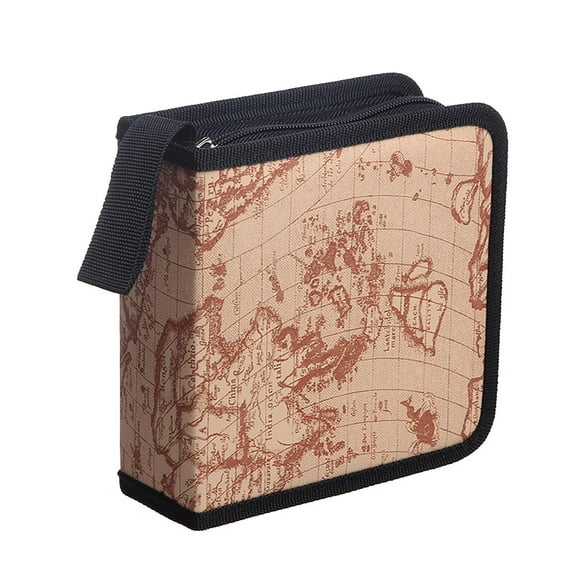 Secfreeship 40-Capacity CD DVD Storage Bag, World Map Printed Nylon Disc Organizer, Dustproof Anti-Scratch Portable Media Carrying Case For Home Disc Collection Yellow