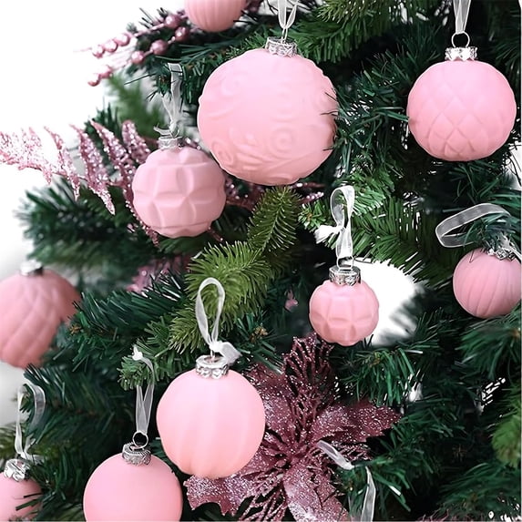 Secfreeship 46-Piece Flocked Christmas Tree Ornaments Set, Velvet Ball Decorations in Assorted Sizes and Textures, Holiday Hanging Decor for Xmas Home Party, Gift Box Set
