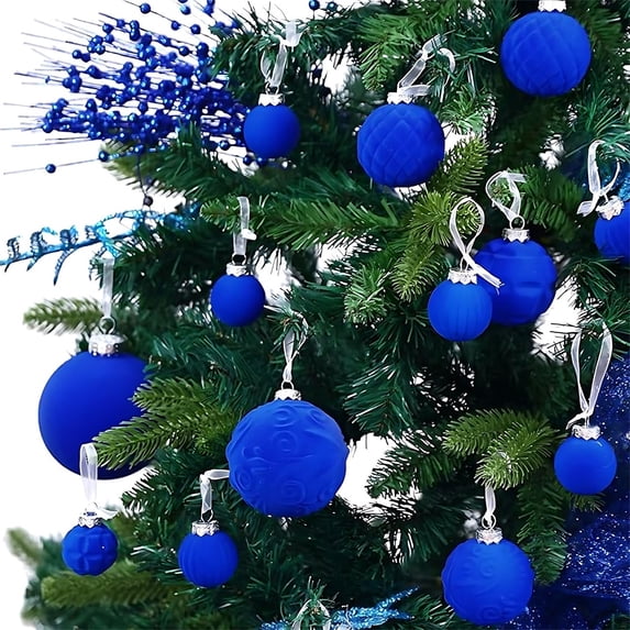 Secfreeship 46-Piece Flocked Christmas Tree Ornaments Set, Velvet Ball Decorations in Assorted Sizes and Textures, Holiday Hanging Decor for Xmas Home Party, Gift Box Set