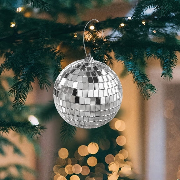 Secfreeship 5.9" Silver Hanging Mirror Disco Ball, Reflective Party Wedding Holiday Ceiling Decor Ornament