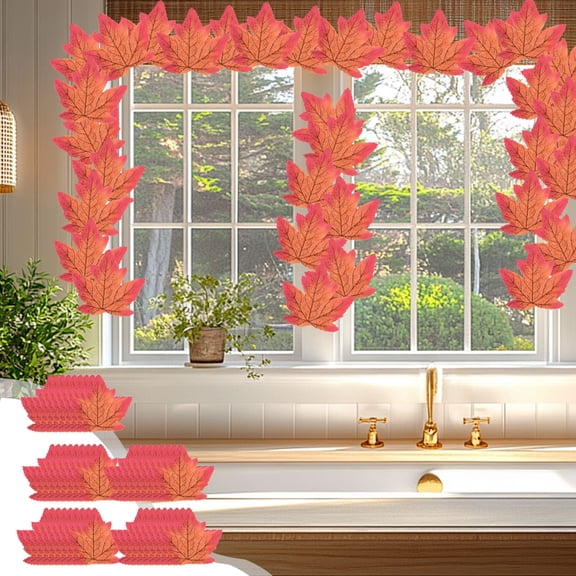 Secfreeship 50Pcs Red Artificial Fall Maple Leaves Thanksgiving Halloween Harvest Party Decor