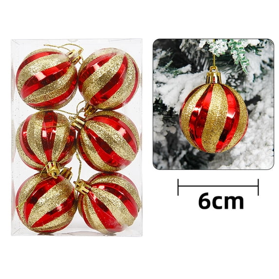 Secfreeship 6 Pack Christmas Tree Ornaments Set, 2.36 Inch Glitter Decorated Hanging Baubles, Holiday Party Decoration Balls with Hanging Strings, Assorted Color Styles for Xmas Home Decor