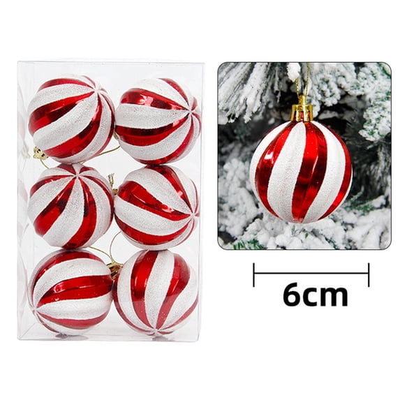 Secfreeship 6 Pack Christmas Tree Ornaments Set, 2.36 Inch Glitter Decorated Hanging Baubles, Holiday Party Decoration Balls with Hanging Strings, Assorted Color Styles for Xmas Home Decor