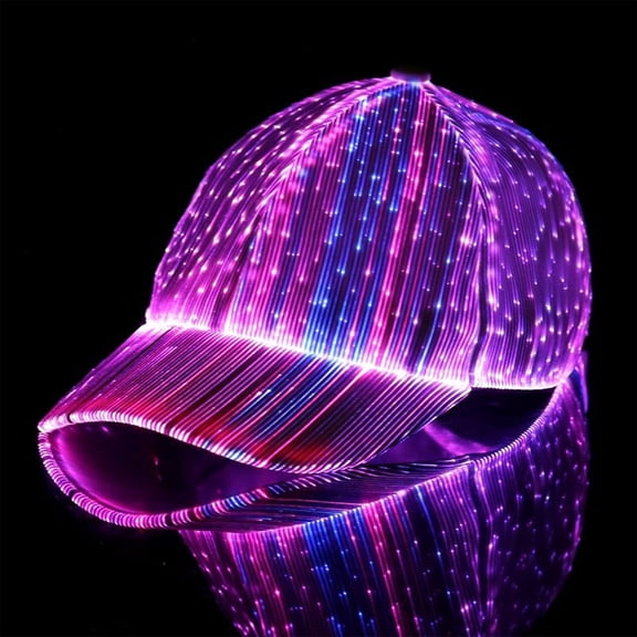 Secfreeship 7 Colors LED Fiber Optic Hat, USB Rechargeable Luminous Baseball Cap With 5 Flash Modes, Adjustable Breathable Unisex Glowing Cap for Party Holiday Event Decoration