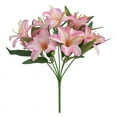 thumbnail image 1 of Secfreeship 7-Head Artificial Lilies Bouquet 12.6" Tall, High-End Silk Fake Flowers for Wedding Home Decor, Lifelike Floral Arrangement Centerpiece for Desktop Photography Props, Pink, 1 of 2