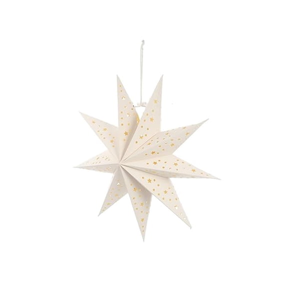 Secfreeship 9-Point Paper Star Lantern with Cutout Star Pattern, White Hanging Decorative Light Shade for Christmas and Holiday Home Decor