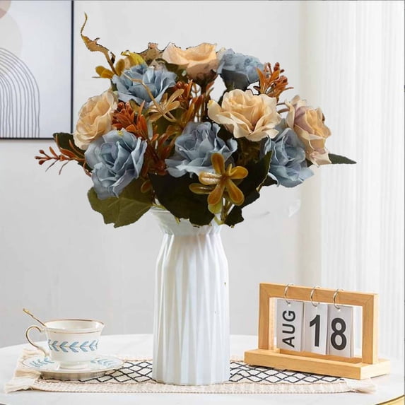 Secfreeship Artificial Diamond Rose Flower Bouquet with Autumn Leaves and Berries, Faux Fall Floral Arrangement Available for Home Wedding Decor and Elegant Vase Centerpiece Display