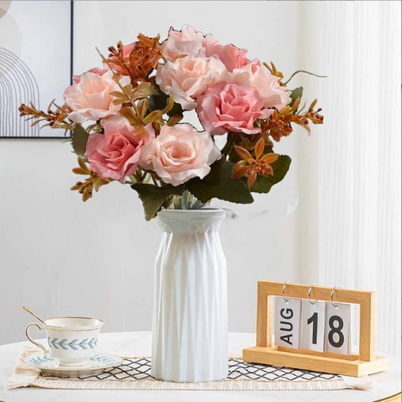 Secfreeship Artificial Diamond Rose Flower Bouquet with Autumn Leaves and Berries, Faux Fall Floral Arrangement Available for Home Wedding Decor and Elegant Vase Centerpiece Display