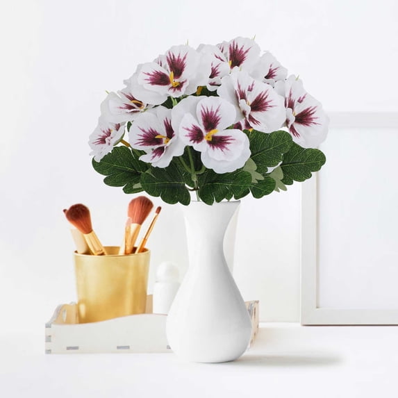 Secfreeship Artificial Pansy Flower Arrangement 12.6x3.9x1.6 Inch, Silk Faux Flowers for Home Garden Decor, Outdoor Wedding Vase Fillers, Multicolor