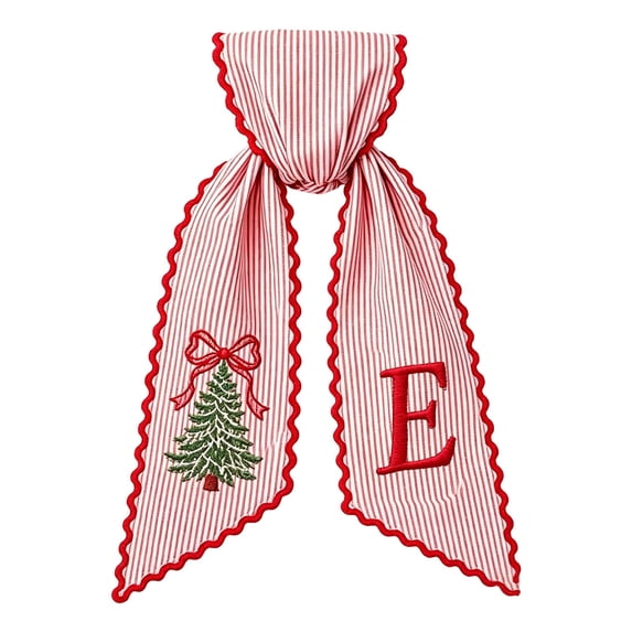 Secfreeship Christmas Wreath Sash, Striped Fabric Decorative Ribbon with Embroidered Tree and Letter, Holiday Hanging Ornament for Front Door Wall Window