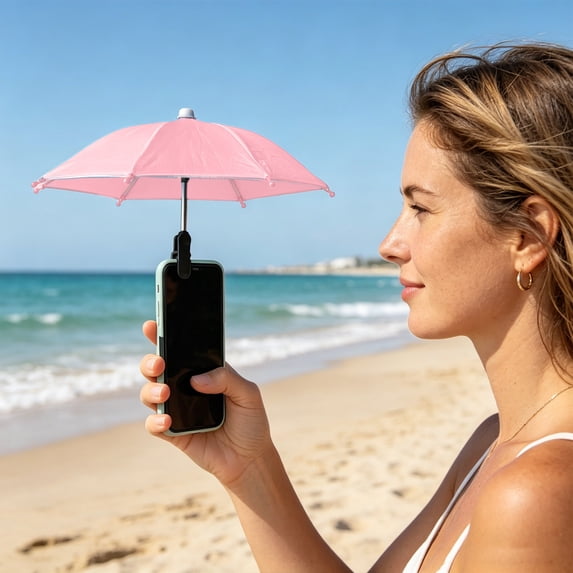 Secfreeship Clip On Anti-Glare Phone Umbrella, Adjustable Angle UV Blocking Parasol, Waterproof Polyester Cellphone Shade for Outdoor Selfie Live Use, 10.6"x8.6"