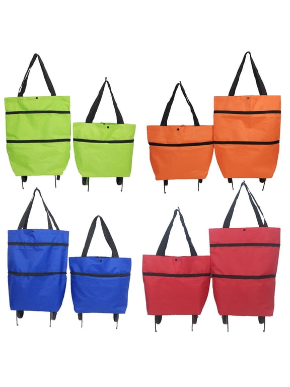 Expandable Rolling Shopping Bag with Wheels, Foldable Oxford Cloth Tote Cart, Portable Grocery Bag with Telescopic Handle, Travel Storage Bag for Shopping and Home