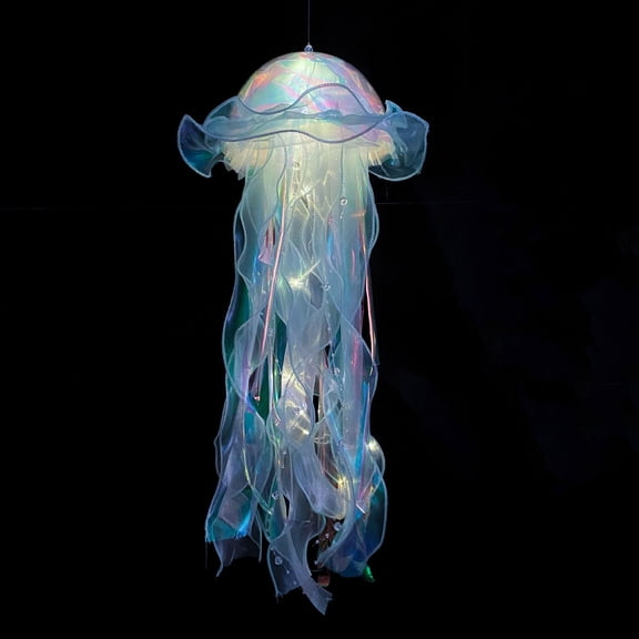 Secfreeship Finished Jellyfish Night Light, Battery Powered Aquarium Lamp for Room Decor, Floating LED Desk Gadget, Glowing Ambient,Ocean Theme, Room Accent, Blue,21.7"x8.7"