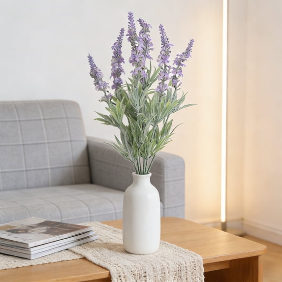 Secfreeship Flocked Artificial Lavender Flowers Fake Lavender Stems Realistic Lifelike Plastic Floral Picks for Wedding Decor Home Bouquet Vase Arrangement Table Centerpiece No Maintenance Purple