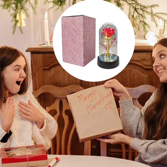 Secfreeship Glass Dome Preserved Rose Night Light, Warm LED Ambient Flower Lamp, Battery Powered Romantic Ornament, Ideal Gift For Valentine Mother Birthday Women Indoor Home Decoration