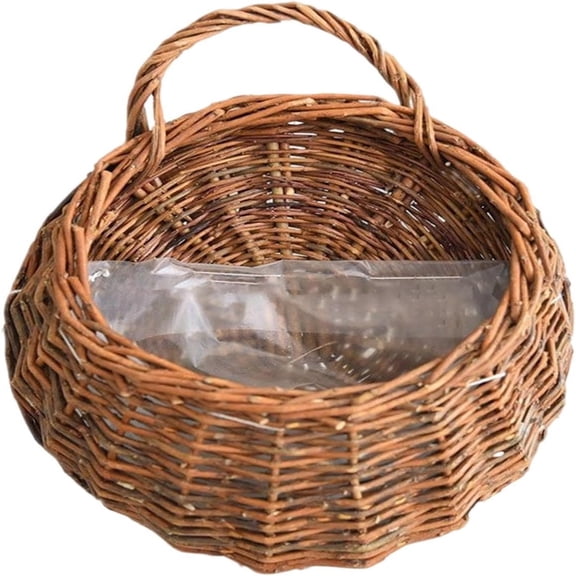 Secfreeship Handwoven Rattan Wall Hanging Basket Planter, Natural Woven Flower Pot with Liner, Indoor Outdoor Wall Mounted Plant Holder for Home Garden Decor, 7.8"x10.2" Brown