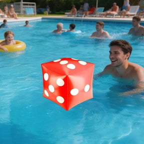 Secfreeship Large Inflatable Dice Toy, Red PVC Giant Cube Prop, Fun Party Game Accessory for Pool, Beach, Yard and Outdoor Entertainment