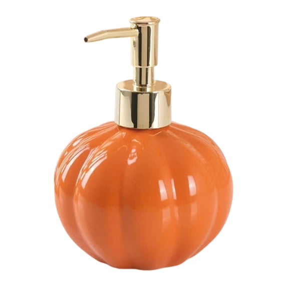 Secfreeship Orange Ceramic Pumpkin Soap Dispenser with Gold Pump, 5.7 Inch Fall Bathroom Liquid Hand Wash Bottle, Autumn Holiday Home Kitchen Decor