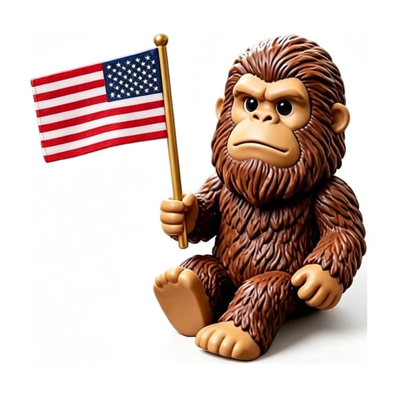 Secfreeship Patriotic Desktop Ornament, Resin Sasquatch Figurine with American Flag, Cute Animal Statue for Home and Office Decor, Holiday and Patriotic Themed Decoration, 3.1" x 3.1"
