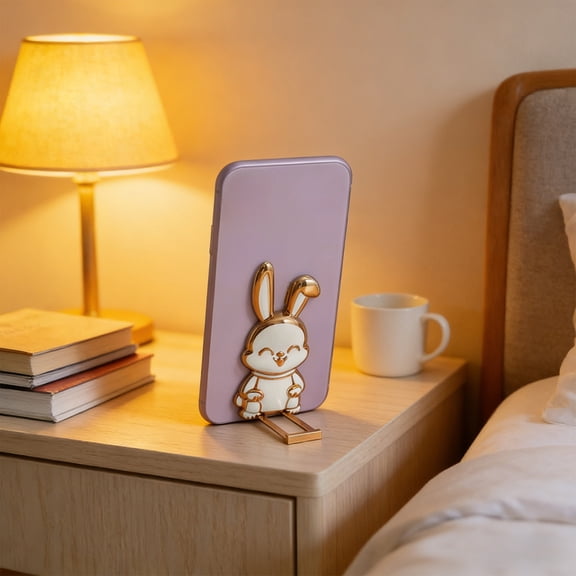 Secfreeship Phone Stand, Easter Bunny Foldable Back Stick Holder, Push Pull Portable Lazy Phone Bracket For Hands Free Video Watching Daily Digital Gadget White