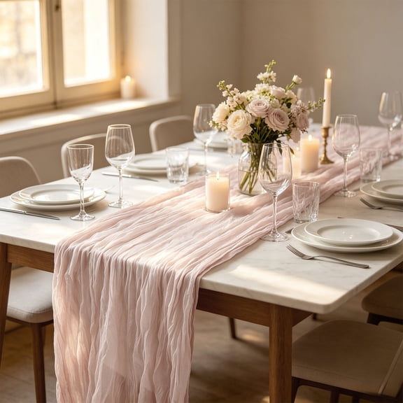 Secfreeship Pleated Voile Table Runner, Polyester Gauze Decor for Wedding Party Salon Dessert Table