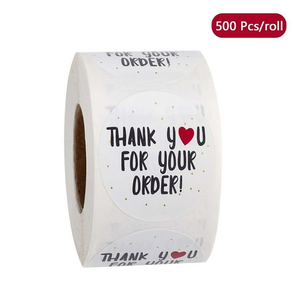 Secfreeship Round Thank You For Your Order Heart Stickers, 500 Count PVC Business Packaging Seal Labels