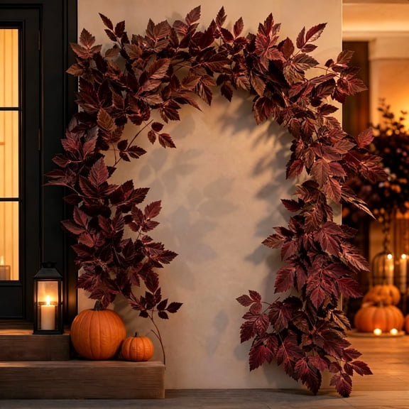 Secfreeship Set of 2 Artificial Maple Leaf Garland, 70.9 inch Deep Red Faux Fall Vine for Home Decor, Outdoor Halloween and Thanksgiving Party