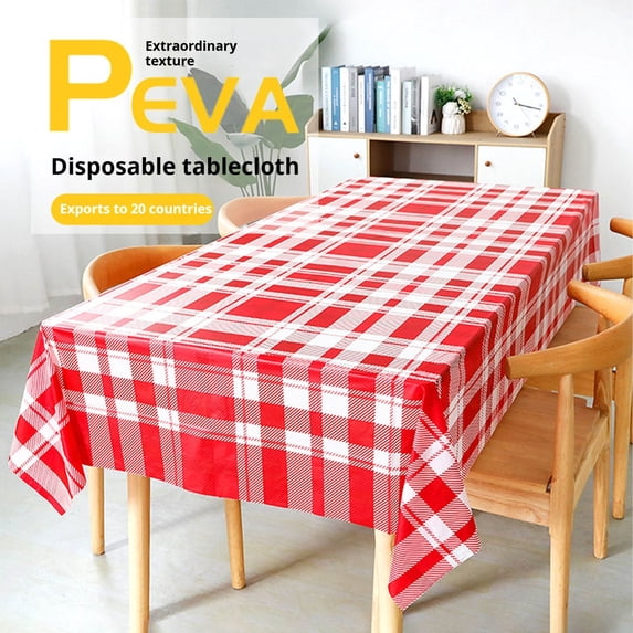 Secfreeship Thickened Plaid Print Disposable Tablecloth, Waterproof Oil-proof PEVA Table Cover, No-wash Stain Resistant Party Table Mat with Multiple Colors for Home Picnic Party Use