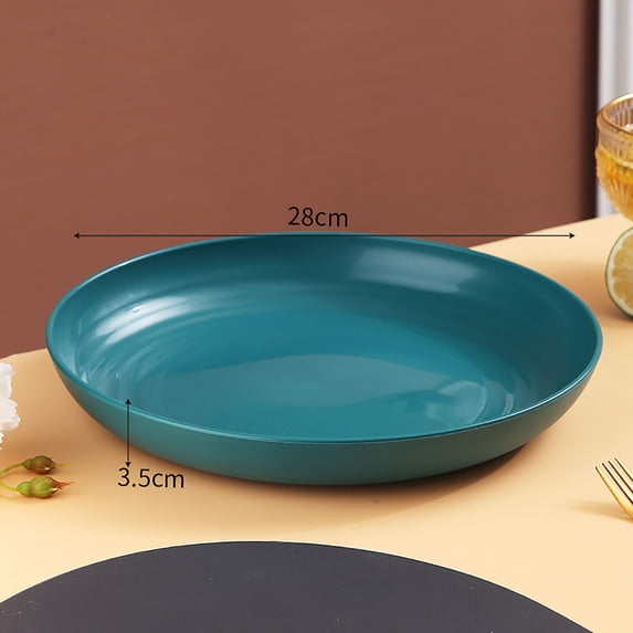 Secfreeship Wheat Straw Plastic Shallow Dinner Plate 11.02 Inch, Round Salad Snack Serving Tray for Home Kitchen, Unbreakable Side Dish Plate for Dining Table, Modern Solid Color