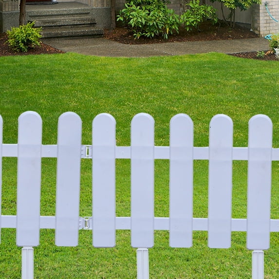 Secfreeship White PVC Garden Fence Panel, Decorative White Picket Border with 2 Ground Stakes,Easy Install Outdoor Landscaping Solution, Durable Low Maintenance Design,19.6"x11.4"