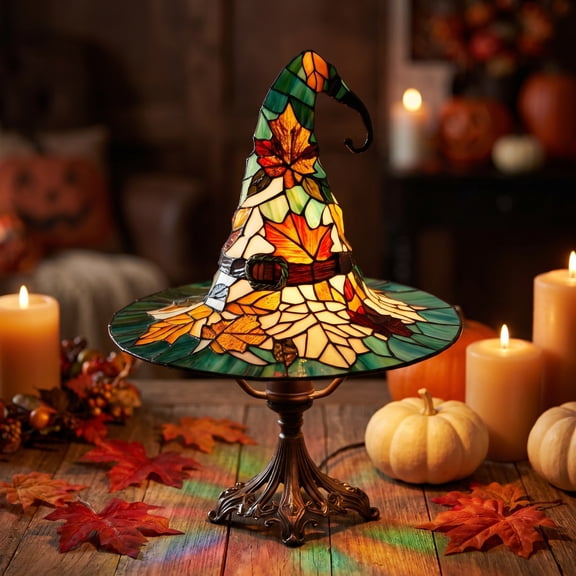 Secfreeship Witch Hat Resin Table Lamp Colorful Art Glass Decorative Light for Mantel Shelf Home Decor