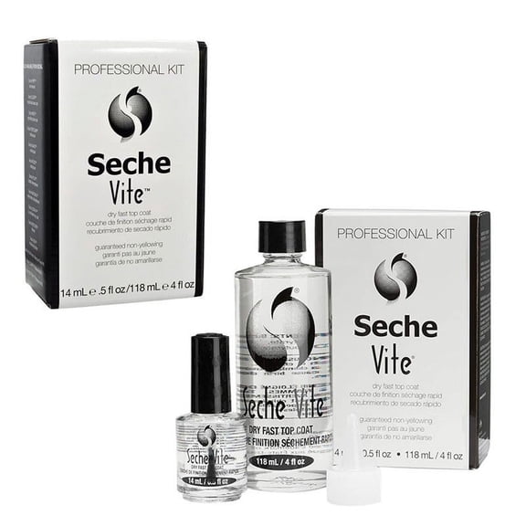 Seche Vite Dry Fast Top Coat Professional Kit, 4 oz Refill & 0.50 oz Pack of 2