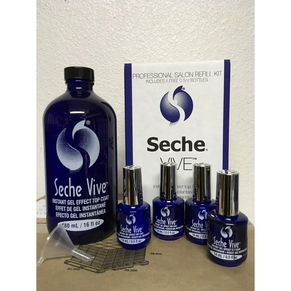 Seche Vive Instant Gel Effect Top Coat 16 oz Refill INCLUDES 4 FREE 0.5 oz Bottles