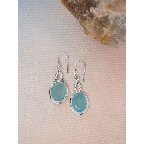 Sechi Aqua Chalcedony Solid 925 Sterling Silver Celtic Knot Dangle Earrings Valentines Day Gifts