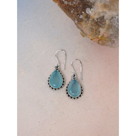 Sechi Aqua Chalcedony Solid 925 Sterling Silver Teardrop Dangle Earrings Valentines Day Gifts