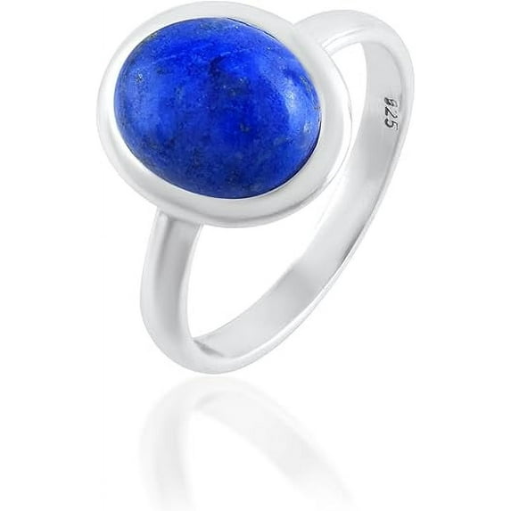 Sechi Lapis Lazuli Ring, 925 Sterling Silver, Oval Gemstone, Birthstone Jewelry, Size-10