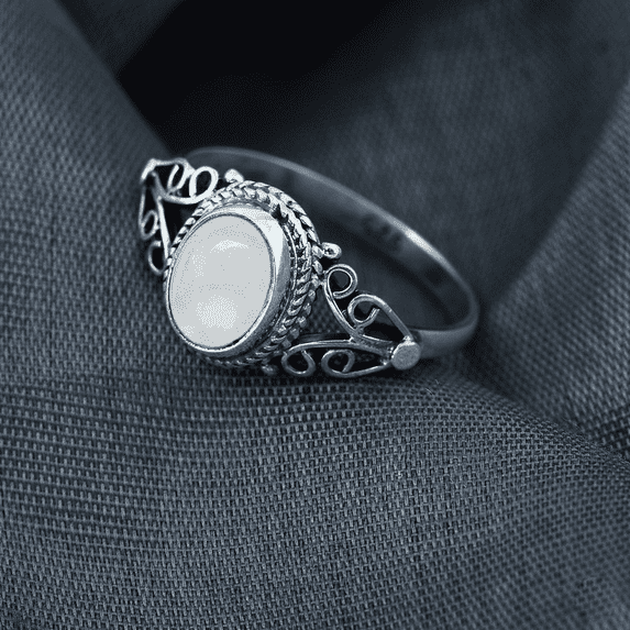 Sechi Mountain Mist Rainbow Moonstone Promise Ring Solid 925 Sterling Silver Gemstone June Birthstone Jewelry for Women