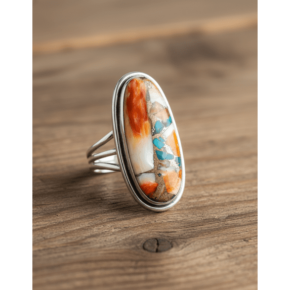 Sechi Oyster Copper Turquoise 925 Sterling Silver Statement Ring Gemstone Jewelry (7.5)