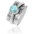thumbnail image 1 of Sechi Spinner Ring Natural Larimar 925 Sterling Silver Fidget Band Meditation Rings for Men Women Anxiety Stress Free Relieving Ring (9.5), 1 of 7