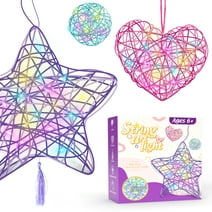 Seckton Arts and Crafts for Kids Ages 6-12, 3 Pack 3D String Art Kit for Girls,Christmas Birthday Gifts for 8 9 10 11 12 Year Old Girls and Boys Heart Star Round Lantern 20 Multi-Colored LED Bulbs