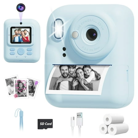 Seckton Instant Print Camera for Boys Girls , Dual-Lens 1080P Kid Digital Camera Birthday Gifts for 3-12 Year Old Boy Blue