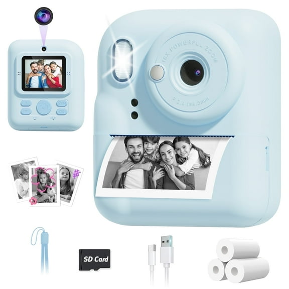 Seckton Instant Print Camera for Boys Girls , Dual-Lens 1080P Kid Digital Camera Birthday Gifts for 3-12 Year Old Boy Blue