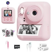 Seckton Dual-Lens Instant Print Camera for Kids, 1080P Digital Camera with 1300mAh Battery, Creative Birthday Gifts for Girls Age 3-12 Pink