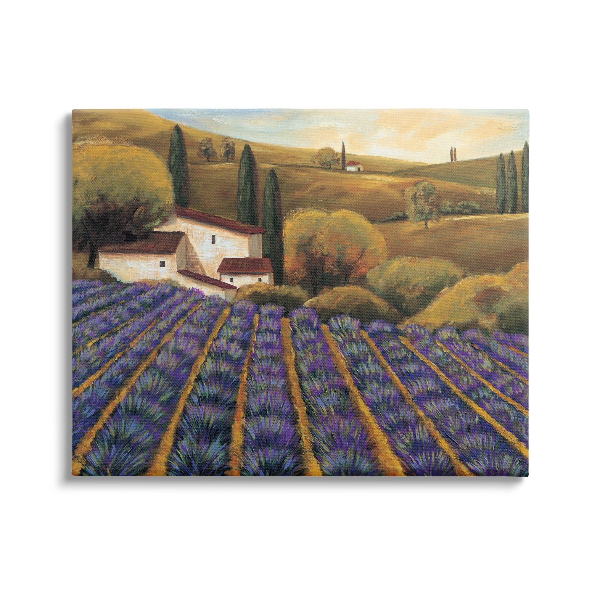 Secluded Purple Vegetal Harvest Farm Meadow Sky Landscape Painting Gallery-Wrapped Canvas Print Wall Art