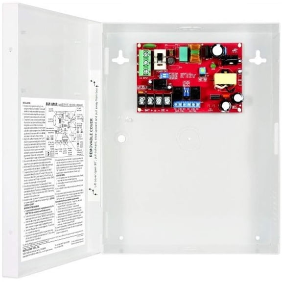 Seco-Larm EAP-1D1Q Access Control Power Supply in Enclosure, 12 or 24 VDC Output Voltage, 1 Output, 1A@12VDC (1A@24VDC), Heavy-Duty Steel Case, Automatic Shutdown, Automatically Switch
