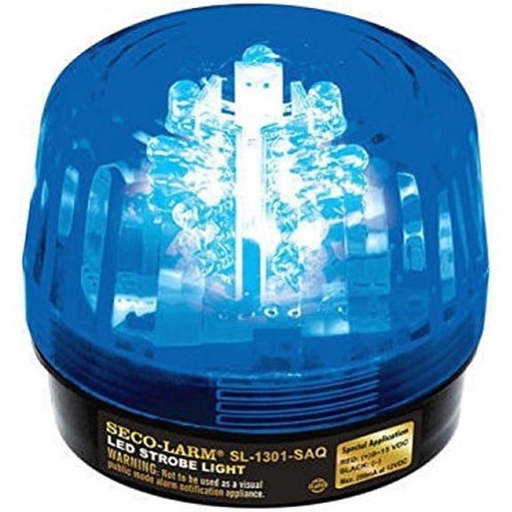 seco-larm sl-1301-saq/b blue lens strobe light, 10 vertical led strips (54 leds) increase visibility from various directions, built-in 100db programmable siren, six different flash patterns