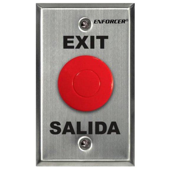 Seco-Larm Enforcer Weather-Resistant Mushroom Button Push-to-Exit Plate, Red Mushroom Cap, Stainless Steel Faceplate Model SD7201RCPE1Q