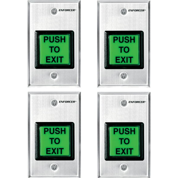 Seco-Larm SD-7202GC-PEQ Enforcer Square Illuminated Pushbutton Request-to-Exit Plate (Pack of 4), Stainless Steel Single-gang Plate, LED Illumination, 12/24VDC